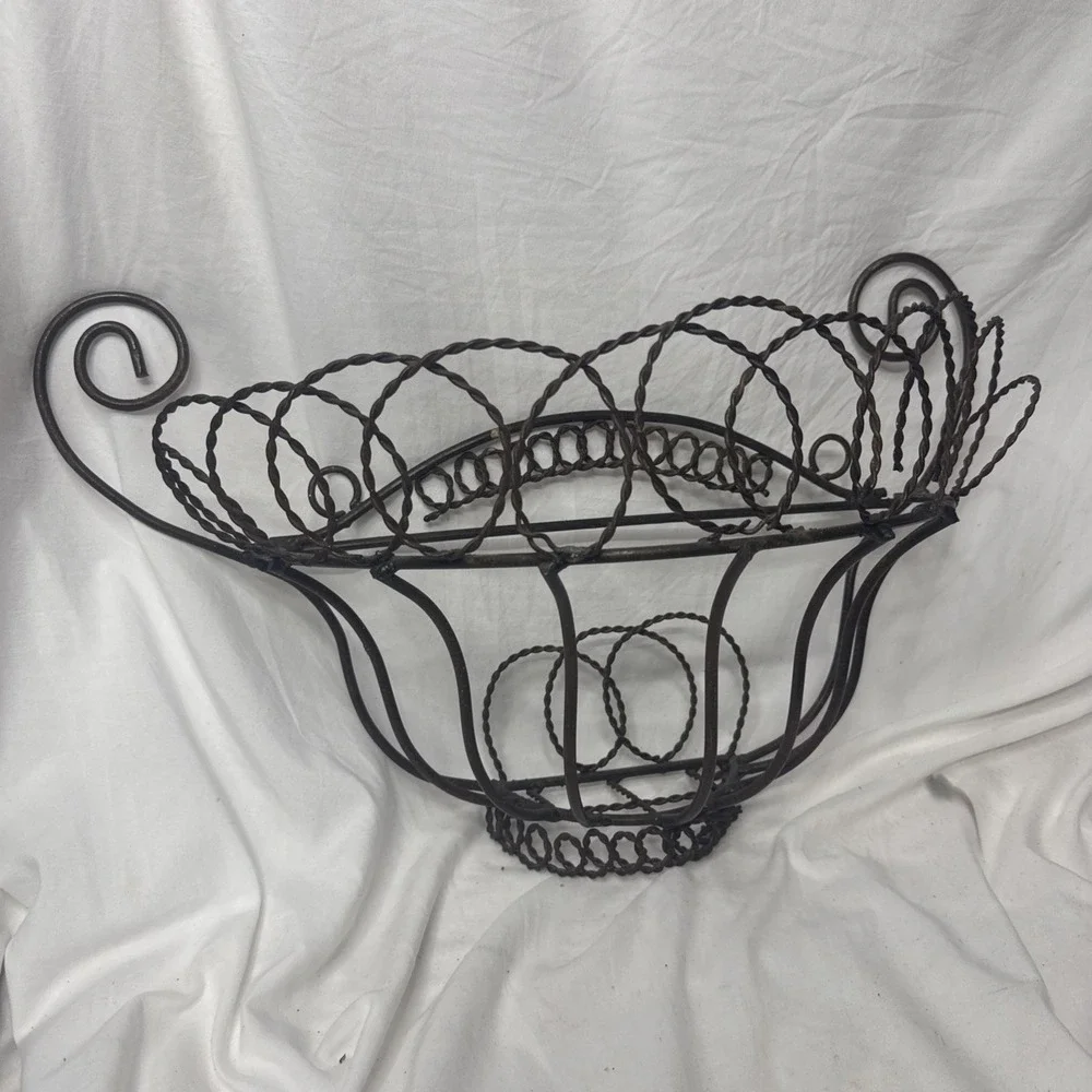 Vintage Victorian Wrought Iron Basket Wall Hang Decorative Storage Planter Wire
